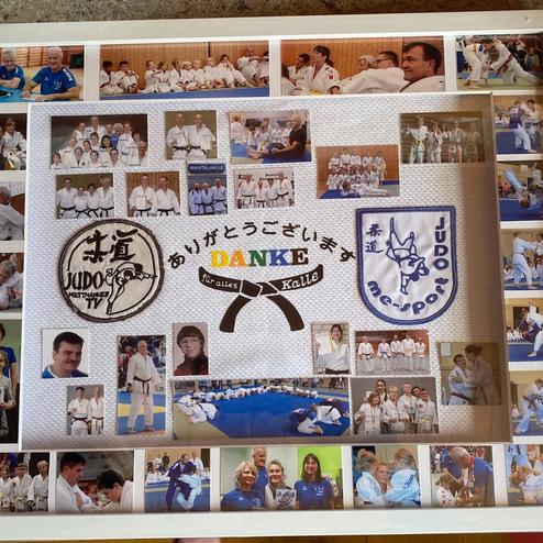 Collage aus Judo-Fotos, mit Dankeschön-Text, Judo-Logos und verschiedenen Personen in Trainingsszenen und Gruppenbildern.