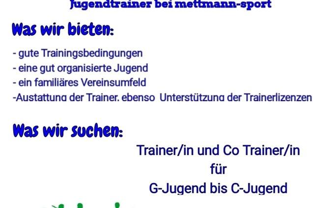 Ank&uuml;ndigung f&uuml;r Jugendtrainer bei mettmann-sport mit Angeboten und Suchanfragen, Kontaktinformationen unten.