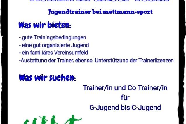 Ankündigung für Jugendtrainer bei mettmann-sport mit Angeboten und Suchanfragen, Kontaktinformationen unten.