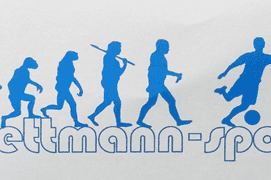 Grafik mit evolutionären Silhouetten von Menschen, der Schriftzug „mettmann-sport“ in blauer Schrift darunter.