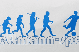 Grafik mit evolutionären Silhouetten von Menschen, der Schriftzug „mettmann-sport“ in blauer Schrift darunter.