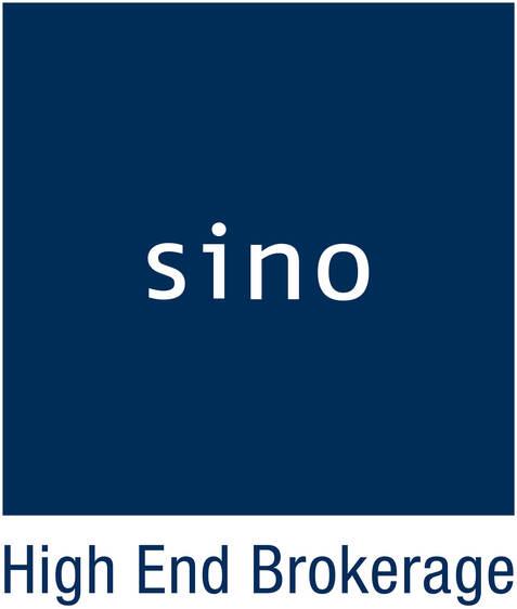 Logo der Marke "sino" mit dem Schriftzug "High End Brokerage" in dunklem Blau.