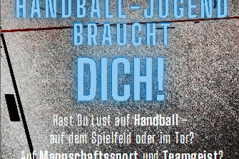 Plakat zur männlichen Handball-Jugend mit Informationen zu Training und Anmeldung in Blau- und Grautönen.