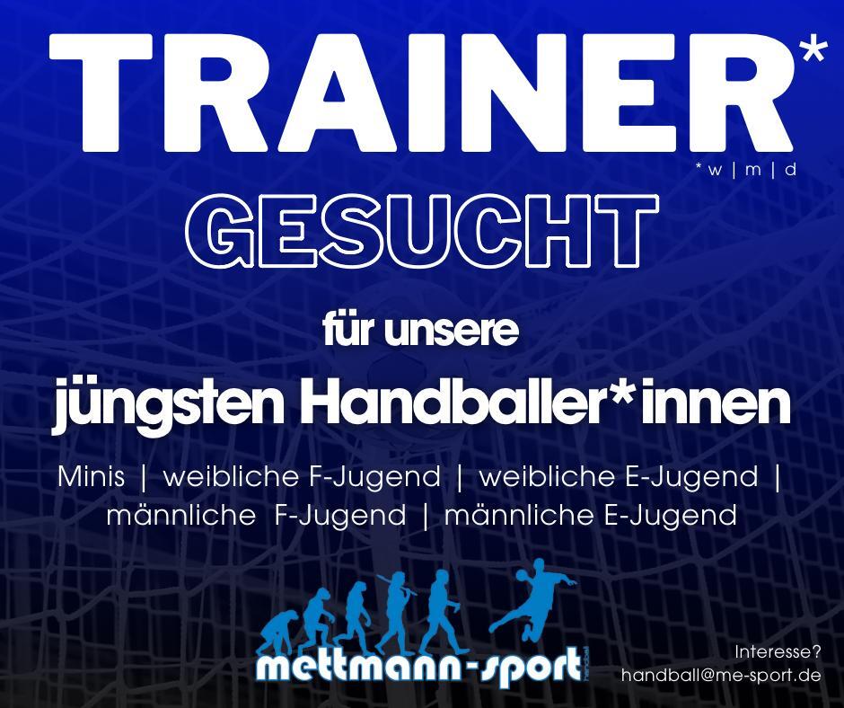 Anzeige für die Trainersuche im Handballsport, speziell für Jugendmannschaften, mit Kontaktdaten für Interessierte.