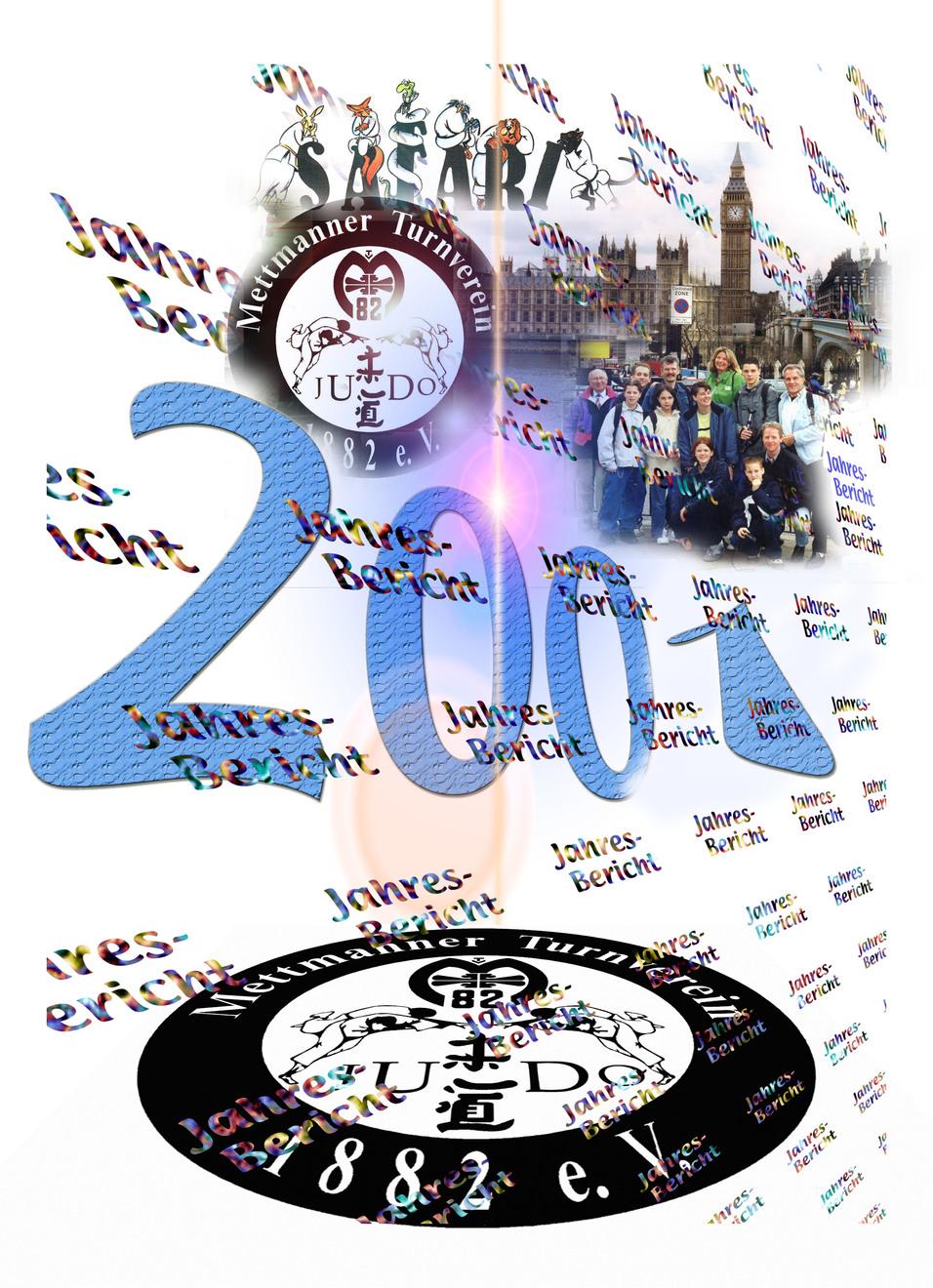 Grafik mit der Jahreszahl 2001, dem Logo des Mettmannner Turnvereins und verschiedenen Texten zum Thema Jahresbericht.