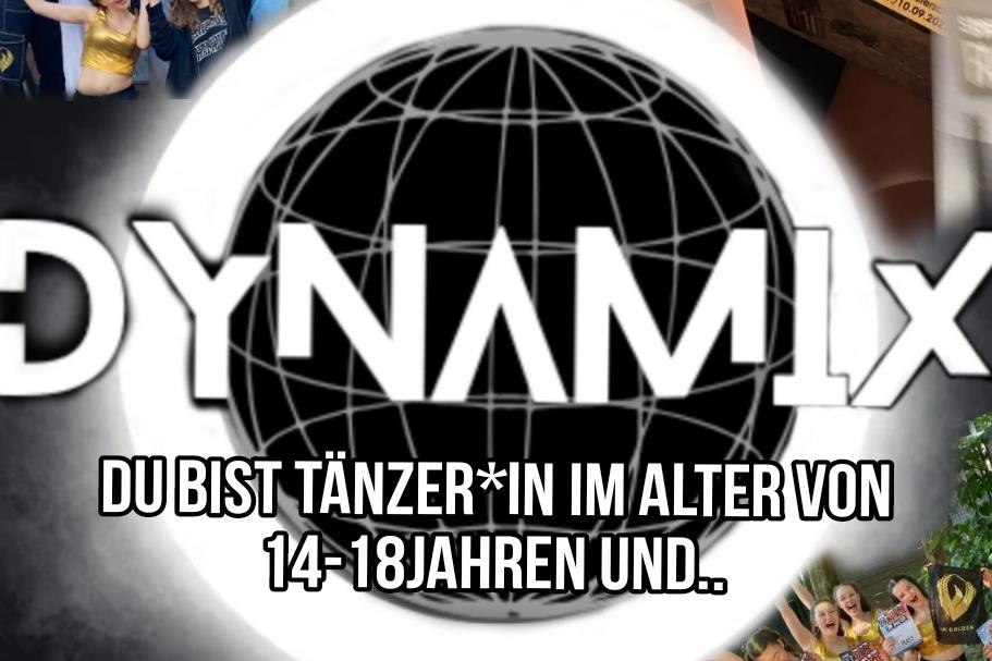 Castingschriftzug f&uuml;r T&auml;nzer*innen im Alter von 14-18 Jahren mit T&auml;nzern, Pokalen und Informationen auf schwarzem Hintergrund.