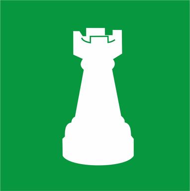 Dunkelgrüner Hintergrund mit einer Schachfigur als Piktogramm.