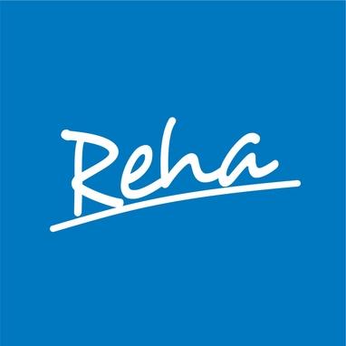 Blauer Hintergrund mit dem Schriftzug Reha