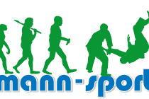Grafische Darstellung der Evolution des Sports mit Silhouetten von Sportlern in verschiedenen Bewegungen, Logo "mettmann-sport".