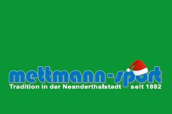 Logo von "mettmann-sport" auf grünem Hintergrund mit Weihnachtsmütze und dem Slogan "Tradition in der Neanderthalstadt seit 1882".