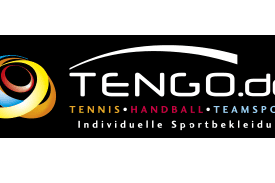 Logo von TENGO.de f&uuml;r Tennis, Handball und Teamsport mit dem Slogan &bdquo;Individuelle Sportbekleidung&ldquo; in bunten Buchstaben.