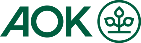 Logo der AOK mit den Buchstaben „AOK“ und einer stilisierten Pflanze im Kreis.