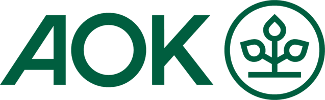 Logo der AOK mit den Buchstaben „AOK“ und einer stilisierten Pflanze im Kreis.