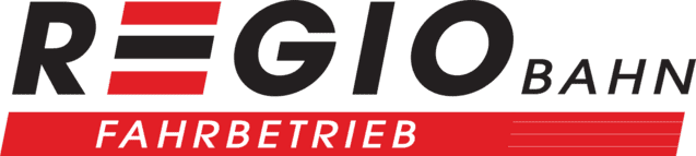 Logo der Regio Bahn mit dem Schriftzug "FAHRBETRIEB" in roter Schrift auf weißem Hintergrund.