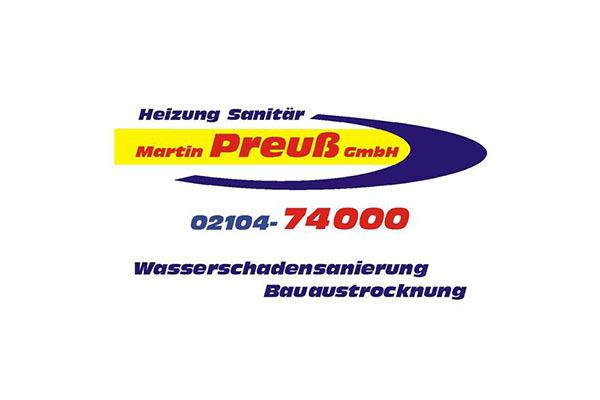 Logo von Martin Preuß GmbH für Heizungs- und Sanitärdienstleistungen, inklusive Kontaktnummer und Dienstleistungen.
