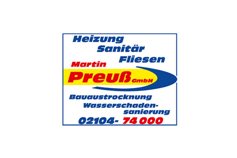 Logo von Martin Preu&szlig; GmbH mit den Dienstleistungen: Heizung, Sanit&auml;r, Fliesen, Bauaustrocknung und Wasserschaden-Sanierung.