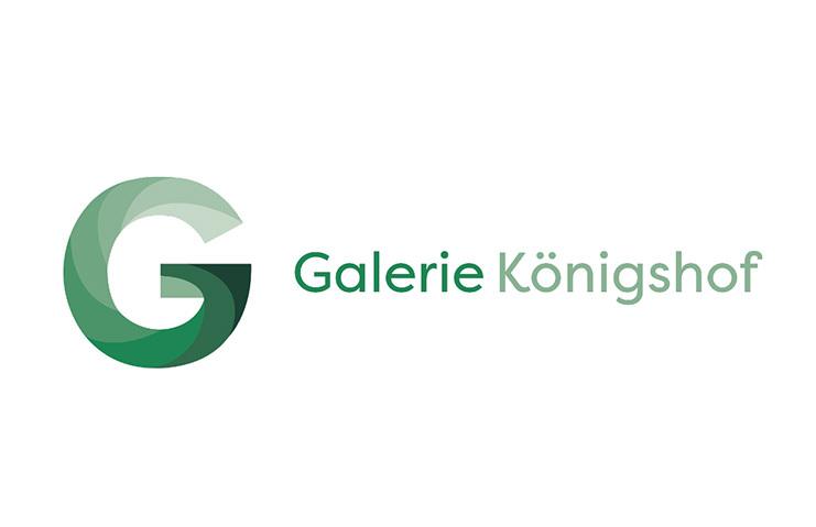 Logo der Galerie Königshof: stilisierter Buchstabe G in Grüntönen, gefolgt von der Schrift „Galerie Königshof“.