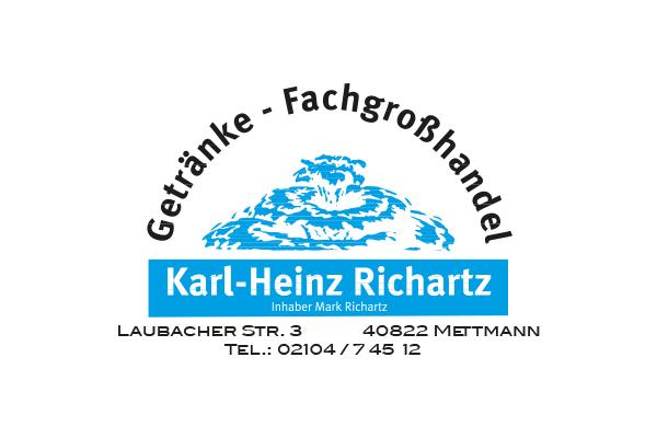 Logo eines Getränkefachgroßhandels mit dem Namen "Karl-Heinz Richartz" sowie Adresse und Telefonnummer.