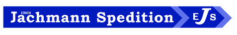 Logo der Erich Jachmann Spedition in blauer Schrift mit Pfeilen und den Initialen „EJS“ in Weiß.