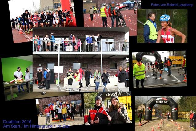 Duathlon 2016 Helfer und Aktive Collage von Duathlon 2016 mit Teilnehmern, Zuschauern, Helfern und verschiedenen Rennszenen auf der Strecke.