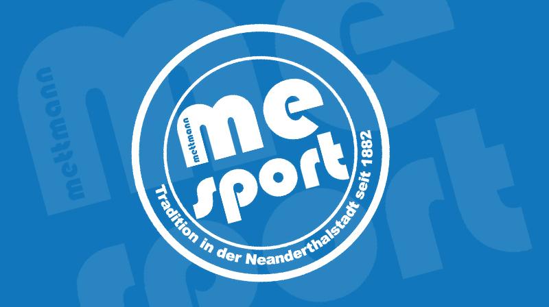Logo von "me sport" in Blau und Weiß, mit dem Schriftzug "Tradition in der Neanderthalstadt seit 1882".