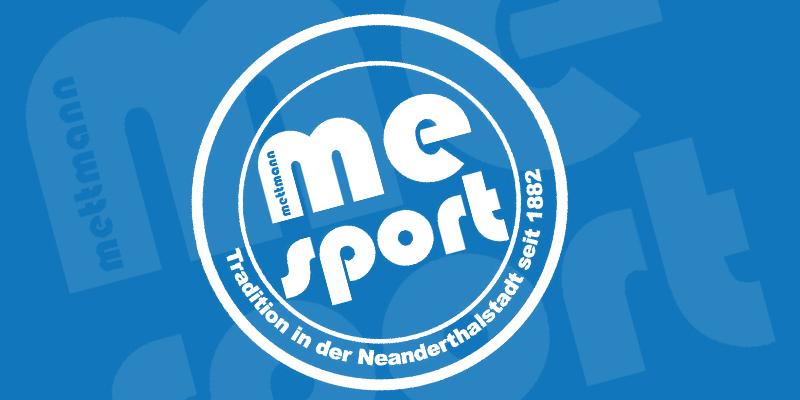 Logo von "me sport" in Blau und Wei&szlig;, mit dem Schriftzug "Tradition in der Neanderthalstadt seit 1882".