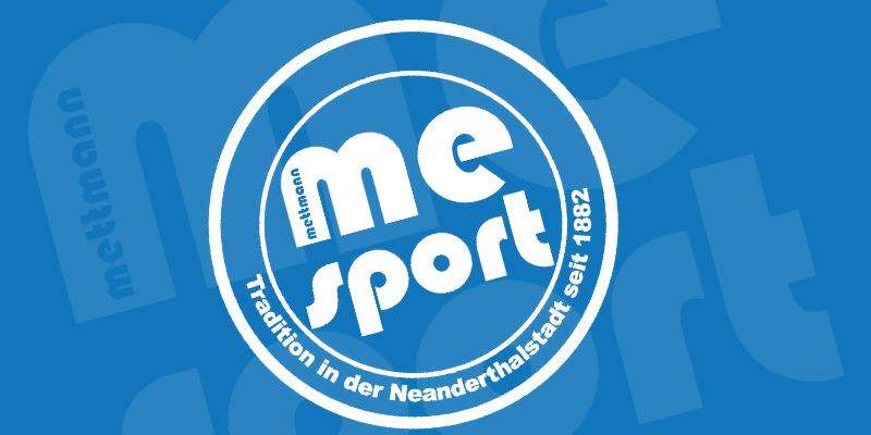 Logo von "me sport" in Blau und Wei&szlig;, mit dem Schriftzug "Tradition in der Neanderthalstadt seit 1882".