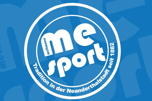 Logo von "me sport" in Blau und Weiß, mit dem Schriftzug "Tradition in der Neanderthalstadt seit 1882".