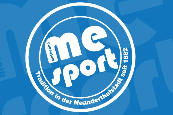 Logo von "me sport" in Blau und Weiß, mit dem Schriftzug "Tradition in der Neanderthalstadt seit 1882".